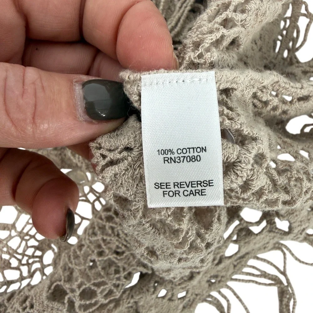 Cato Crochet Knit Shawl Scarf Oatmeal Beige Fringe Coastal Grandmother Boho Chic